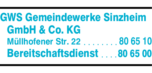 Anzeige GWS Gemeindewerke Sinzheim GmbH & Co. KG