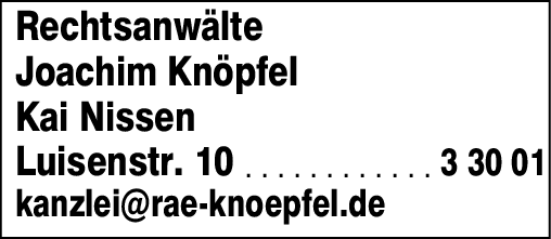 Anzeige Knöpfel Joachim Rechtsanwaltskanzlei