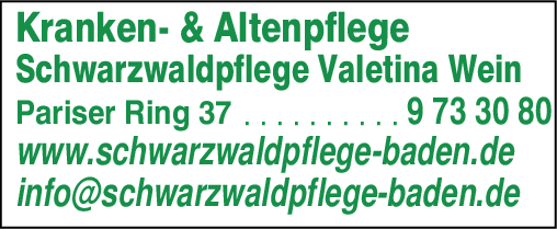 Anzeige Schwarzwaldpflege Valentina Wein GmbH