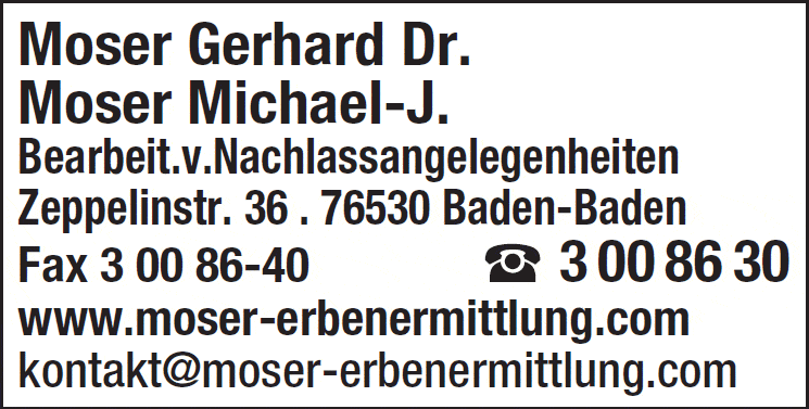 Kundenbild groß 1 Moser Gerhard Dr. u. Moser Michael-J. Internationale Erbenermittlungen