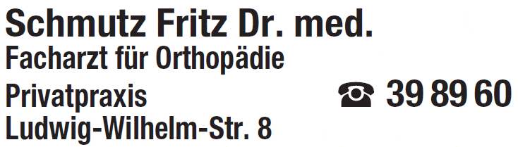 Kundenbild groß 1 Schmutz Fritz Dr. med. Facharzt für Orthopädie, Privatpraxis