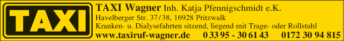 Anzeige TAXI Wagner, Inh. Katja Pfennigschmidt e.K.