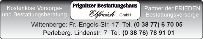 Anzeige Beerdigung Prignitzer Bestattungshaus Elfreich GmbH