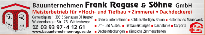 Anzeige Bauunternehmen Frank Raguse & Söhne GmbH