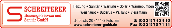 Anzeige Schreiterer Heizungs-Service und Sanitär GmbH