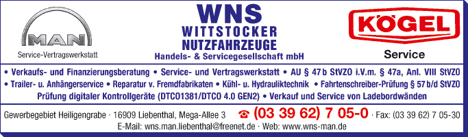 Anzeige WNS Wittstocker Nutzfahrzeuge Handels- & Servicegesellschaft mbH