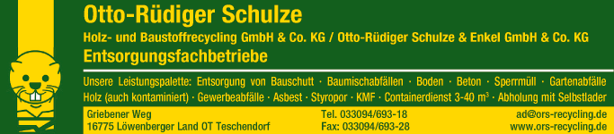 Anzeige Otto-Rüdiger Schulze Holz- und Baustoffrecycling GmbH & Co. KG