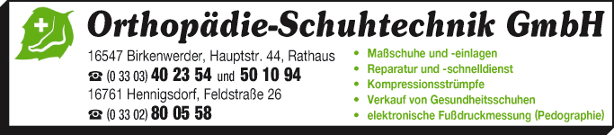 Anzeige Orthopädie-Schuhtechnik GmbH