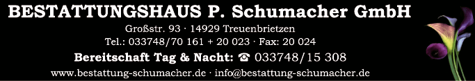 Anzeige Bestattungshaus P. Schumacher GmbH