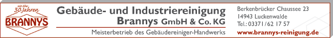 Anzeige Gebäude- & Industriereinigung BRANNYS GmbH & Co. KG