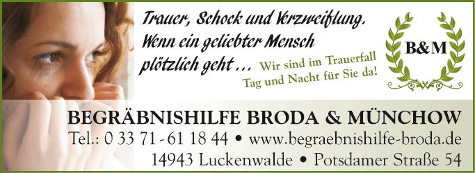 Anzeige Begräbnishilfe Broda & Münchow GmbH