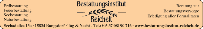 Anzeige Bestattungsinstitut Reichelt GmbH