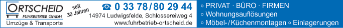 Anzeige Fuhrbetrieb ORTSCHEID GmbH