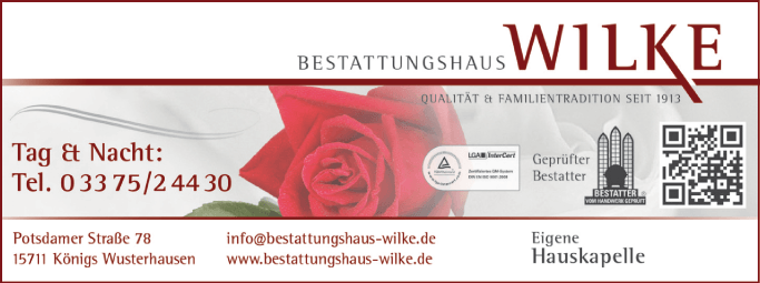 Anzeige Bestatter Wilke, Horst