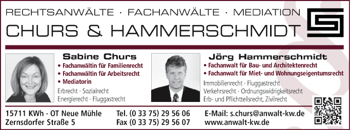 Anzeige Anwaltskanzlei Churs & Hammerschmidt