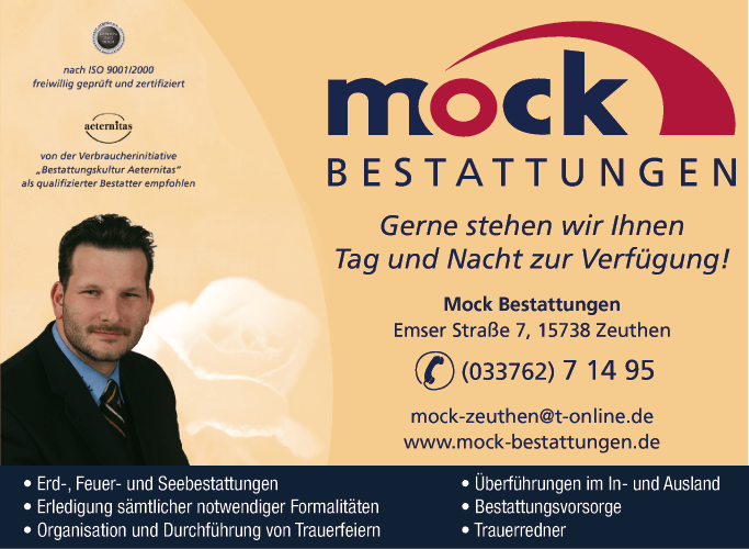 Anzeige Bestatter Mock - BESTATTUNGEN