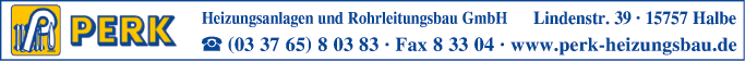 Anzeige PERK Heizungsanlagen & Rohrleitungsbau GmbH