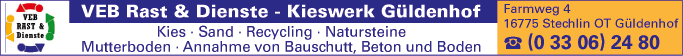 Anzeige VEB Rast & Dienste Kieswerk Güldenhof