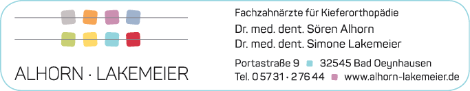 Anzeige Dr. Sören Alhorn u. Dr. Simone Lakemeier Fachzahnärzte für Kieferorthopädie