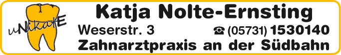 Anzeige Zahnarztpraxis an der Südbahn Katja Nolte-Ernsting,