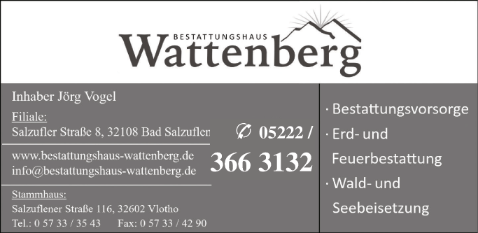 Anzeige Bestattungshaus Wattenberg Inh. Jörg Vogel