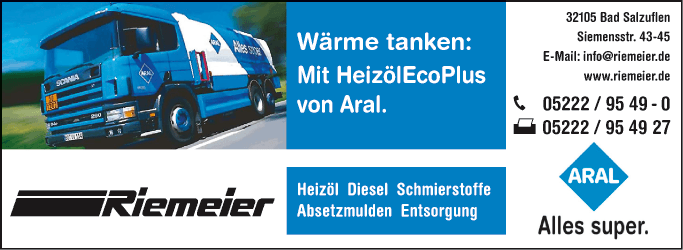 Anzeige August Riemeier GmbH & Co.KG Heizöl - Diesel - Schmierstoffe