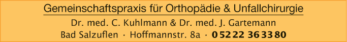 Anzeige Gemeinschaftspraxis für Orthopädie und Unfallchirurgie Kuhlmann und Gartemann