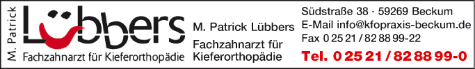 Anzeige Lübbers M. Patrick Fachzahnarzt für Kieferorthopädie