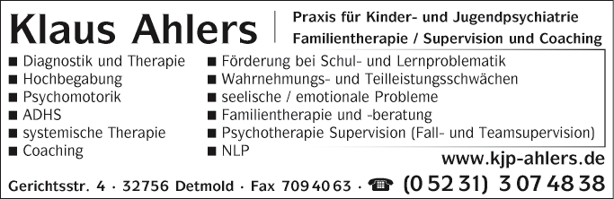 Anzeige Ahlers Klaus Praxis für Kinder- und Jugendpsychiatrie