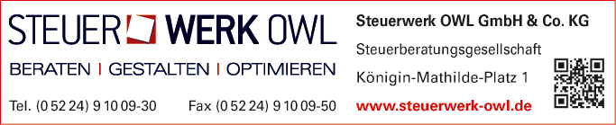 Anzeige Steuerwerk OWL GmbH & Co. KG Steuerberatungsgesellschaft