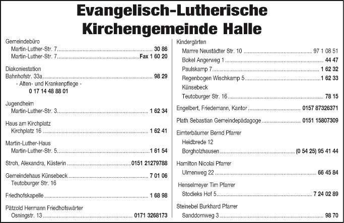 Anzeige Evangelisch Lutherische Gemeinde Gemeindebüro