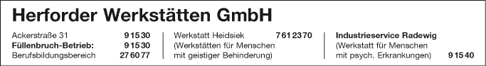 Anzeige Herforder Werkstätten GmbH
