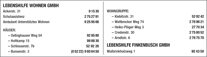 Anzeige Lebenshilfe Wohnen GmbH