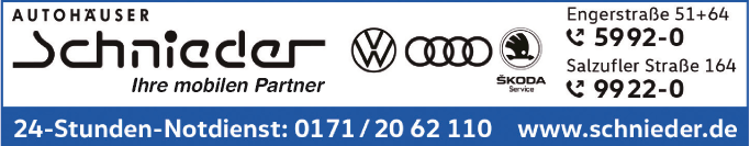 Anzeige Autohaus Fritz Schnieder GmbH & Co. KG Volkswagen