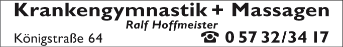 Anzeige Krankengymnastik + Massagen Ralf Hoffmeister