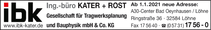 Anzeige ibk. Ing.-Büro Kater + Rost Gesellschaft f. Trakwerksplanung u. Bauphysik GmbH