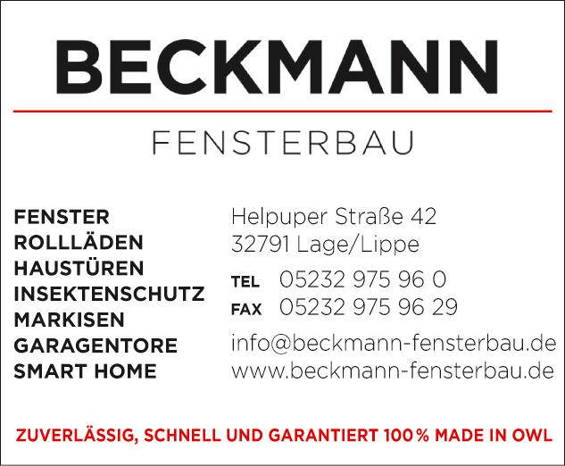 Anzeige Beckmann Fensterbau GmbH & Co.KG