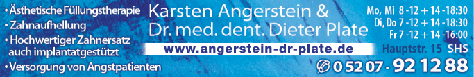 Anzeige Angerstein Karsten, Plate Dieter Dr. med. dent.
