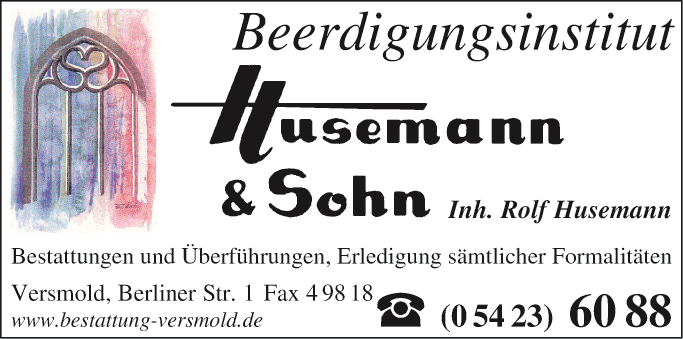 Anzeige Husemann & Sohn Beerdigungsinstitut