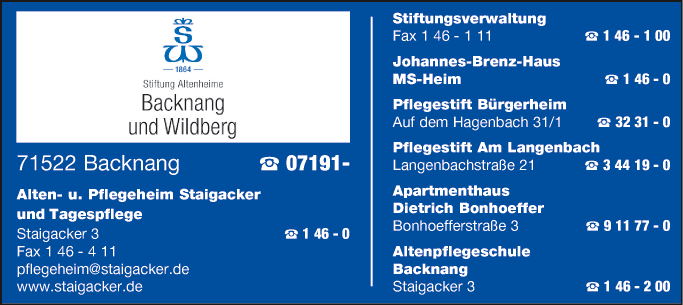 Anzeige Altenheim Stiftung Backnang