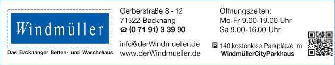 Anzeige Windmüller GmbH Betten- und Wäschehaus