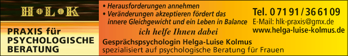 Anzeige Psychologische Beratung Gesprächspsychologin Helga-Luise Kolmus