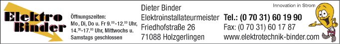 Anzeige Dieter Binder Elektro - Innovation in Strom