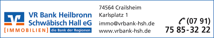 Anzeige Immobilien VR Bank Schwäbisch Hall - Crailsheim eG