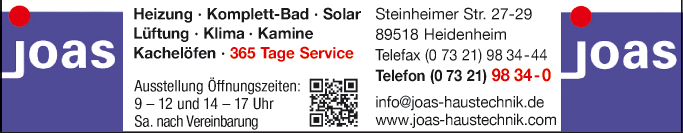 Anzeige Karl Joas GmbH & Co KG - Heizungs- und Klimatechnik