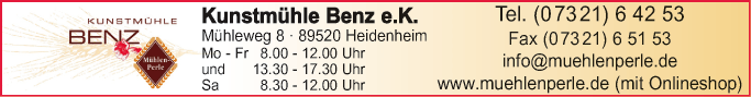 Anzeige Kunstmühle Benz e.K.