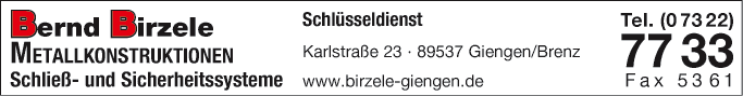 Anzeige Bernd Birzele MetallKonstruktionen