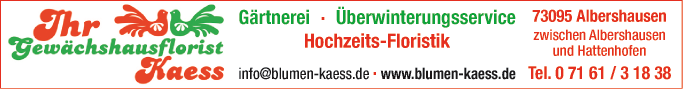 Anzeige Ihr Gewächshausflorist Kaess GbR