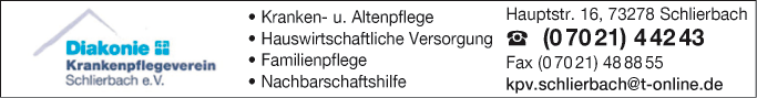Anzeige Diakoniestation des Krankenpflegevereins Schlierbach e.V.