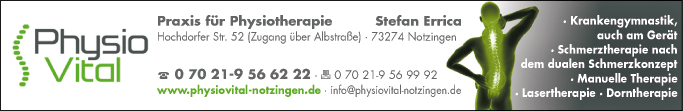 Anzeige Physio Vital Praxis für Physiotherapie Stefan Errica